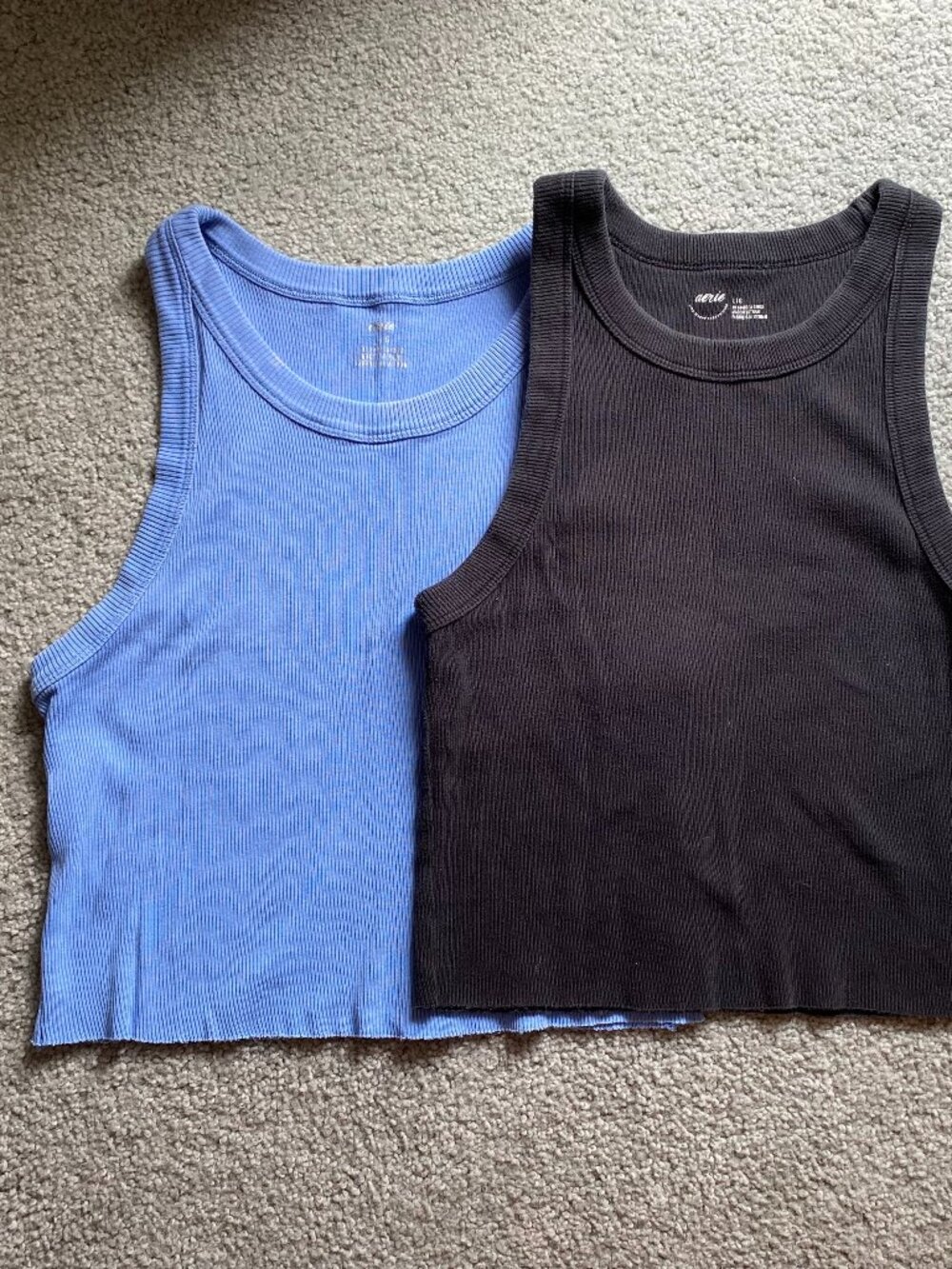 Two - Aerie ribbed high neck cropped tank top - Black & Blue - Size L